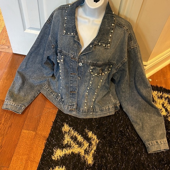 Ci Sono Wear What U 🩶💙luxury diamond stud denim jacket Sz XL - Picture 11 of 15